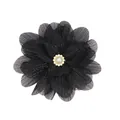 Elegant black layered chiffon flower hair clip for girls with pearl and rhinestone center - Black