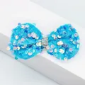 Nœud en velours bleu scintillant avec paillettes et strass pour loisirs créatifs - Bleu