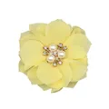 Pale yellow chiffon DIY flower accessory with decorative pearls and rhinestones on center - Flat Pad / Yellow