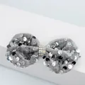 Noeud pour cheveux en velours gris avec paillettes argentées et détails en strass au centre - Gris