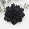 7cm black ruffled fabric flower accessory with multi-layer petals for DIY hats and clothing - Black