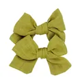 Set of two mustard green linen cotton bow accessories for baby socks and DIY hair crafts - Cyan Green