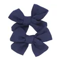Set of two navy blue linen bow accessories for DIY baby hair clips or socks decoration - Navy Blue