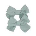 Pair of light green linen bow hair clips for girls in a cute minimalist design - Bean Green