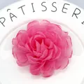 Pink fabric flower DIY accessory with multi-layered organza petals and burnt edges - Rose Red
