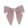 Fermaglio per capelli con fiocco in lino rosa ed eleganti nastri lunghi per bambine - Rosa Antico