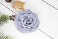 Elegant lavender fabric rose hair clip with linen texture on white wood background - Flat Pad / Navy Blue