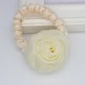 Elegant cream fabric rose hair tie with satin texture for a vintage women ponytail look - Beige
