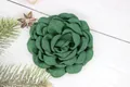 Deep forest green camellia flower hair clip made of rustic linen fabric for women - Flat Pad / Army Green
