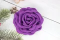 Elegant purple fabric rose hair clip and brooch flower with realistic petal textures - Flat Pad / Deep Purple Flat Bottom
