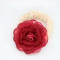 Chouchou élégant en mousseline fleur rouge foncé avec élastique en satin crème pour femme - Rouge