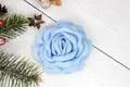 Elegant light blue chiffon rose hair clip for women featuring layered fabric petals - Flat Pad / Blue
