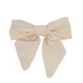 Fermaglio per capelli con fiocco in cotone e lino beige con nastri lunghi ed eleganti - Beige