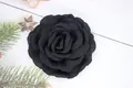 Elegant black fabric rose hair clip with dense layered camellia petals in a winter theme - Flat Pad / Black