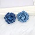 Detailed view of handmade denim fabric rose flowers in dark and light blue for DIY crafts - Small / Dark Blue
