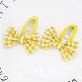 Par de lazos para el pelo en cuadros vichy amarillos y blancos con clips BB de cinta - Amarillo