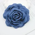 Blue denim fabric rose flower charm with white beads on minimalist book background - Flat Pad / Navy Blue