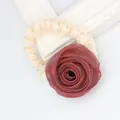 Elegant wine red mesh rose hair tie with creamy white silk fabric scrunchie band - Burgundy