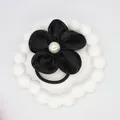 Elegante elastico per capelli a fiore in tessuto nero con perla per coda di cavallo - Nero