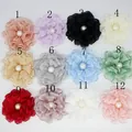 Chiffon peony floral pins with pearls in 12 colors for hair accessories and brooches - Multicolor