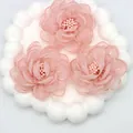 Macro view of three layered pink organza 3D flowers with delicate beaded centers - Flat Pad / Pink