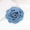 Elegant 9cm light blue denim fabric rose brooch and hair clip on a soft white plush surface - Large Brooch Hair Clip Dual Purpose / Light Denim Blue