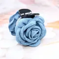 Elegant blue denim fabric rose hair claw clip for women's bun hairstyles - Denim Blue