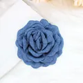Handmade 9cm navy denim rose brooch and hair clip with layered fabric flower petals - Dark Denim Blue