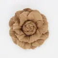 Handmade brown denim fabric camellia flower brooch and DIY hair accessory for hats - Flat Bottom Style / Light Coffee