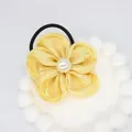 Elastico per capelli a fiore giallo in tessuto con perla e cordino nero - Giallo