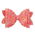 Sparkling coral orange glitter bow accessory with silver sequins for tumblers - Fluorescent Pink