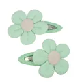 Pair of mint green sunflower hair clips with corduroy texture for toddler girls - Green