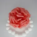 Exquisite coral orange satin flower peony decoration on a white textured sphere base - Watermelon red