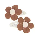 Pair of brown fabric sunflower hair clips for girls with beige center and metal base - Coffee