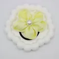 Pale yellow satin flower hair tie with pearl center and black elastic rubber band - Light Yellow