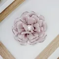 Elegant lavender peony fabric hair clip with a center pearl on light wood frame - Elegant Purple