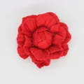 Handmade red denim fabric camellia flower accessory for DIY hair clips and hats - Flat Bottom Style / Red