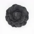 Black fabric camellia flower accessory with classic tweed texture for brooches and hair decor - Flat Bottom Style / Black