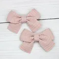 Cute pink plaid bow hair clips for girls with sparkling gold thread detail - Pink