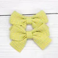 Pair of cute yellow checkered bow hair clips for girls in lemon gingham fabric - Yellow