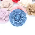 French vintage denim camellia flower hair accessories and brooches in various colors - Flat Bottom Style / Light Denim Blue