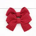 Set of two red plaid tweed bow hair clips for girls featuring a classic princess style finish - Dark Red