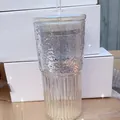 Iridescent hammer texture glass tumbler with lid and straw for coffee and tea - Iridescent Paper Box Style / Large / Iridescent