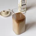 Minimalist square glass coffee cup with transparent tall design for cold or hot drinks - 400ml / Handleless Square Cups