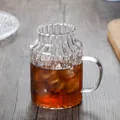 Textured striped glass mug with wave rim and ergonomic handle for hot and cold drinks - Single Cup / Stripe Style