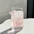 Minimalistisch blikvormig glas met 3D roze vlinders en verfrissende koude drank - 580ml / Vlinder Blikbeker