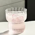 Clear glass butterfly cup with wavy rim and pink butterfly detail for cold drinks - Patterned Butterfly Cup