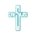 Blauwe en witte siliconen kruiskraal met Jezus gravure voor Pasen knutselen - Turquoise Jesus Kruis