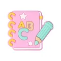 Cuenta de silicona de libreta rosa con letras ABC y lápiz verde para manualidades DIY - Cuaderno ABC