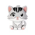 Linda cuenta de silicona de gato 3D gris y blanco con orejas rosas para cadenas DIY - Gato gris rosa 3D